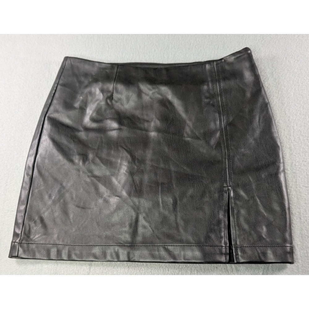 Juicy by Juicy Couture Womens Faux Leather Mini Skirt XS Black‎ Slit - Picture 2 of 10